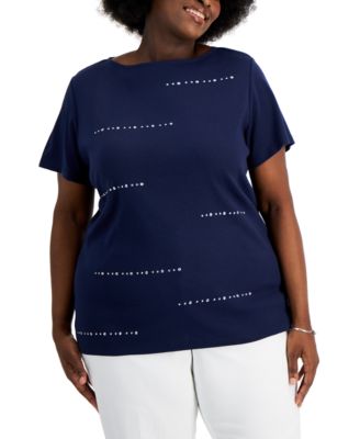Karen Scott - Plus Size Cotton Embellished Top