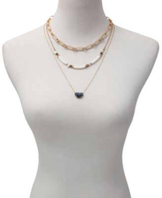 Women's White Shell and Link Layered Necklace