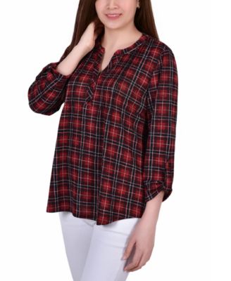 Women's 3/4 Roll Tab Sleeve Y-neck Top