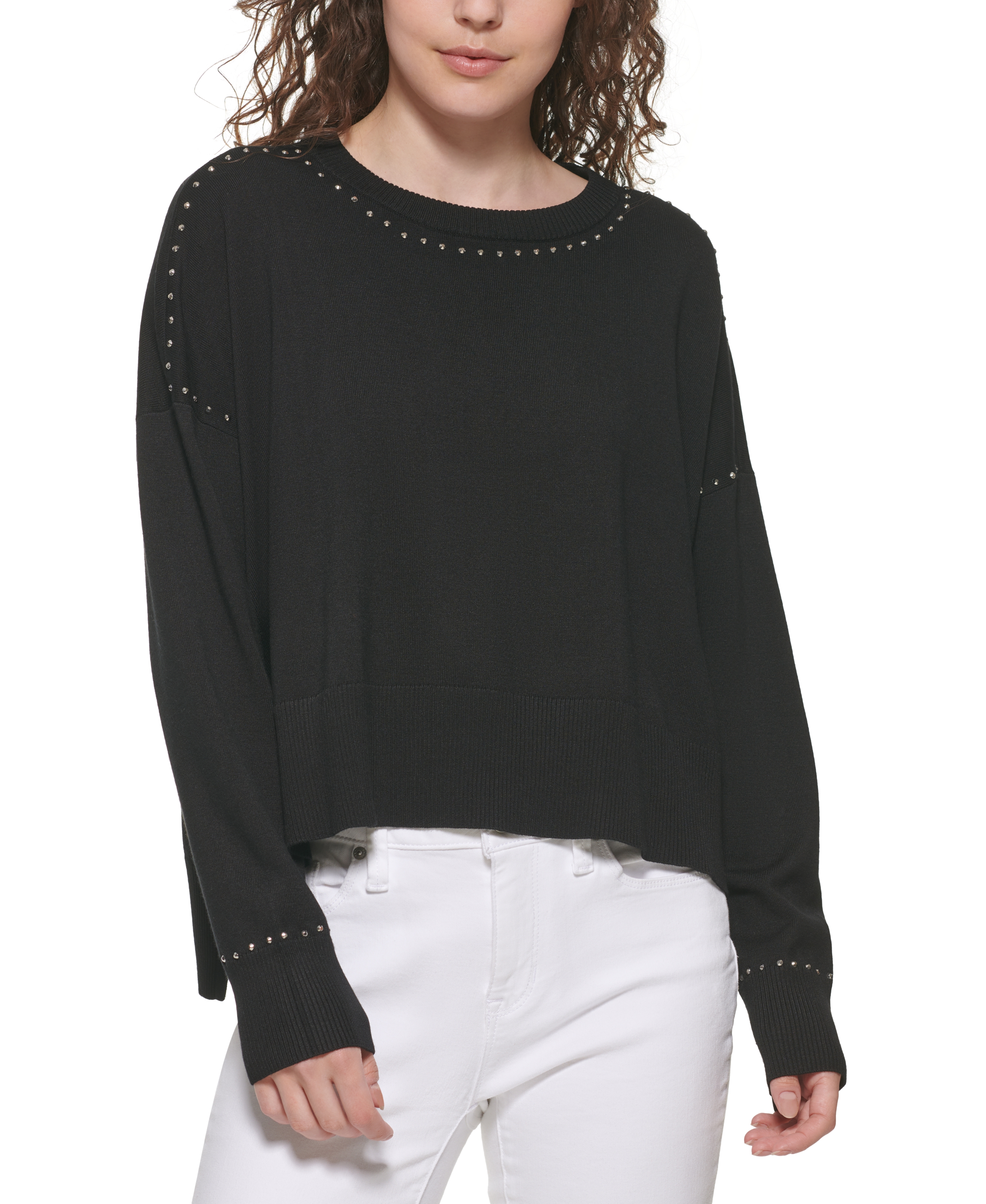 Studded shoulder sweater deals