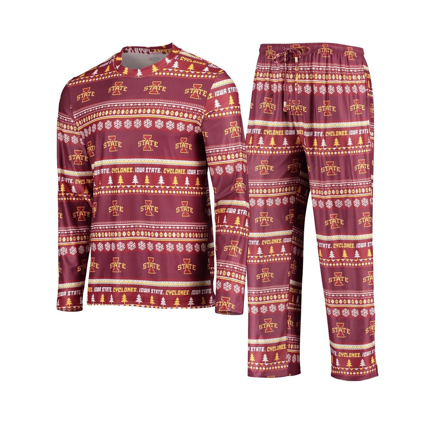 Men's Cardinal Iowa State Cyclones Ugly Sweater Long Sleeve T-shirt and Pants Sleep Set