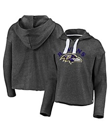 Women's Heathered Charcoal Baltimore Ravens Historic Logo Sport Resort Vintage-Like Arc Cropped Raw Edge Pullover Hoodie