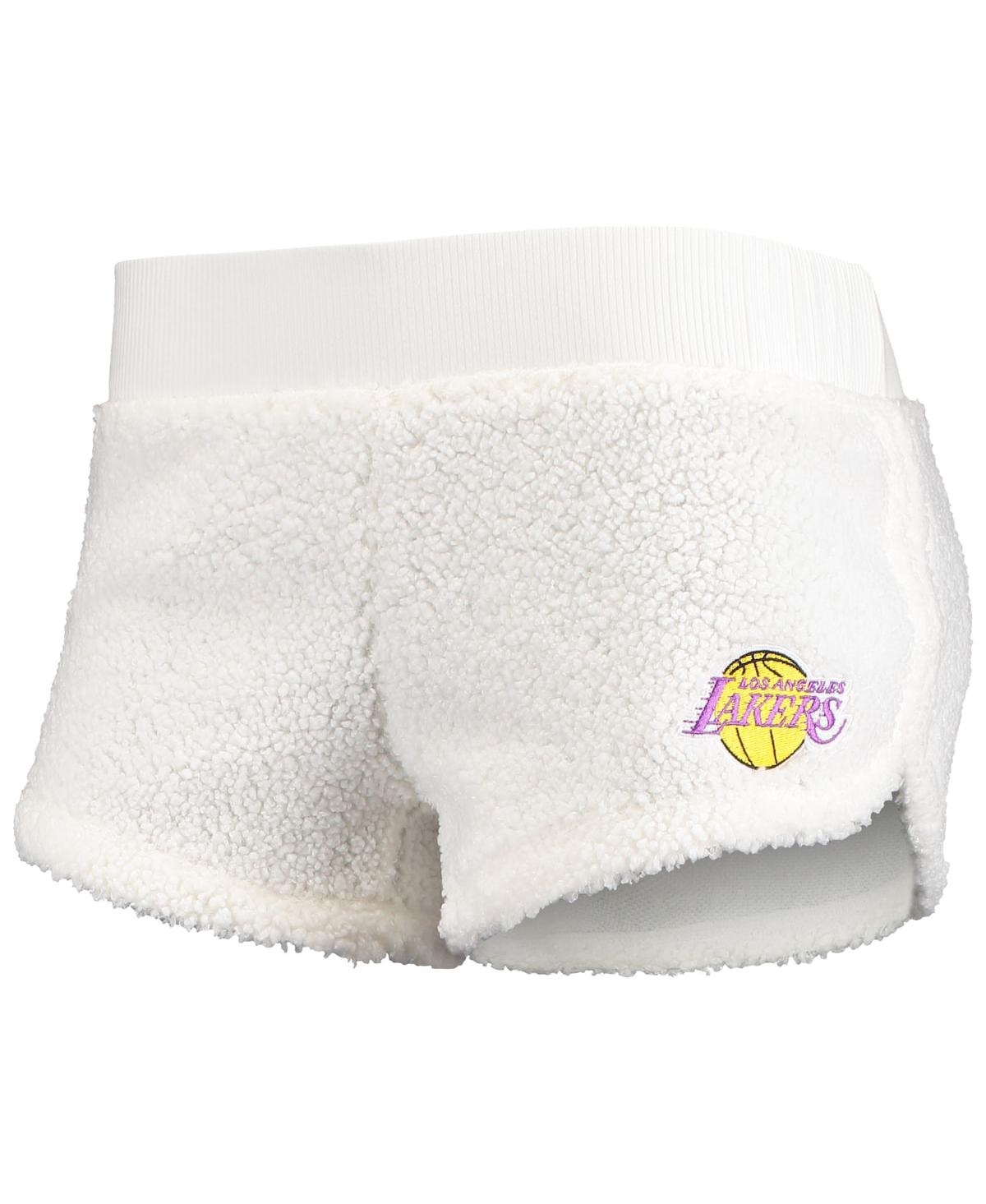 Women'sLos Angeles Lakers Fluffy Long Sleeve Hoodie Top and Shorts Sleep Set - Cream
