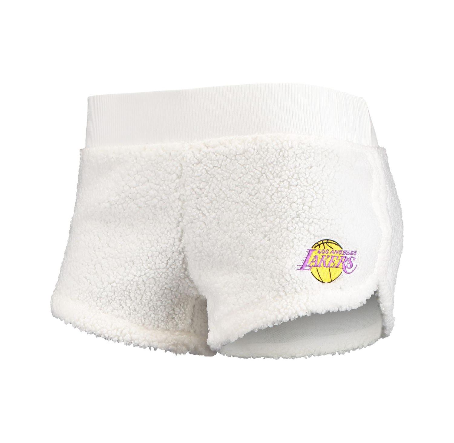 Women's Cream Los Angeles Lakers Fluffy Long Sleeve Hoodie Top and Shorts Sleep Set