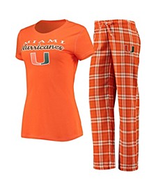 Women's Orange, White Miami Hurricanes Lodge T-shirt and Flannel Pants Sleep Set