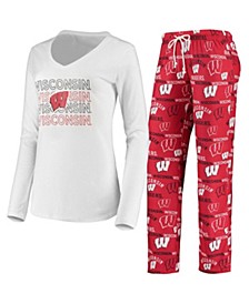 Women's Red, White Wisconsin Badgers Flagship Long Sleeve T-shirt and Pants Sleep Set