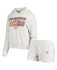 Women's Cream Los Angeles Lakers Crossfield Long Sleeve Hoodie Top and Shorts Sleep Set