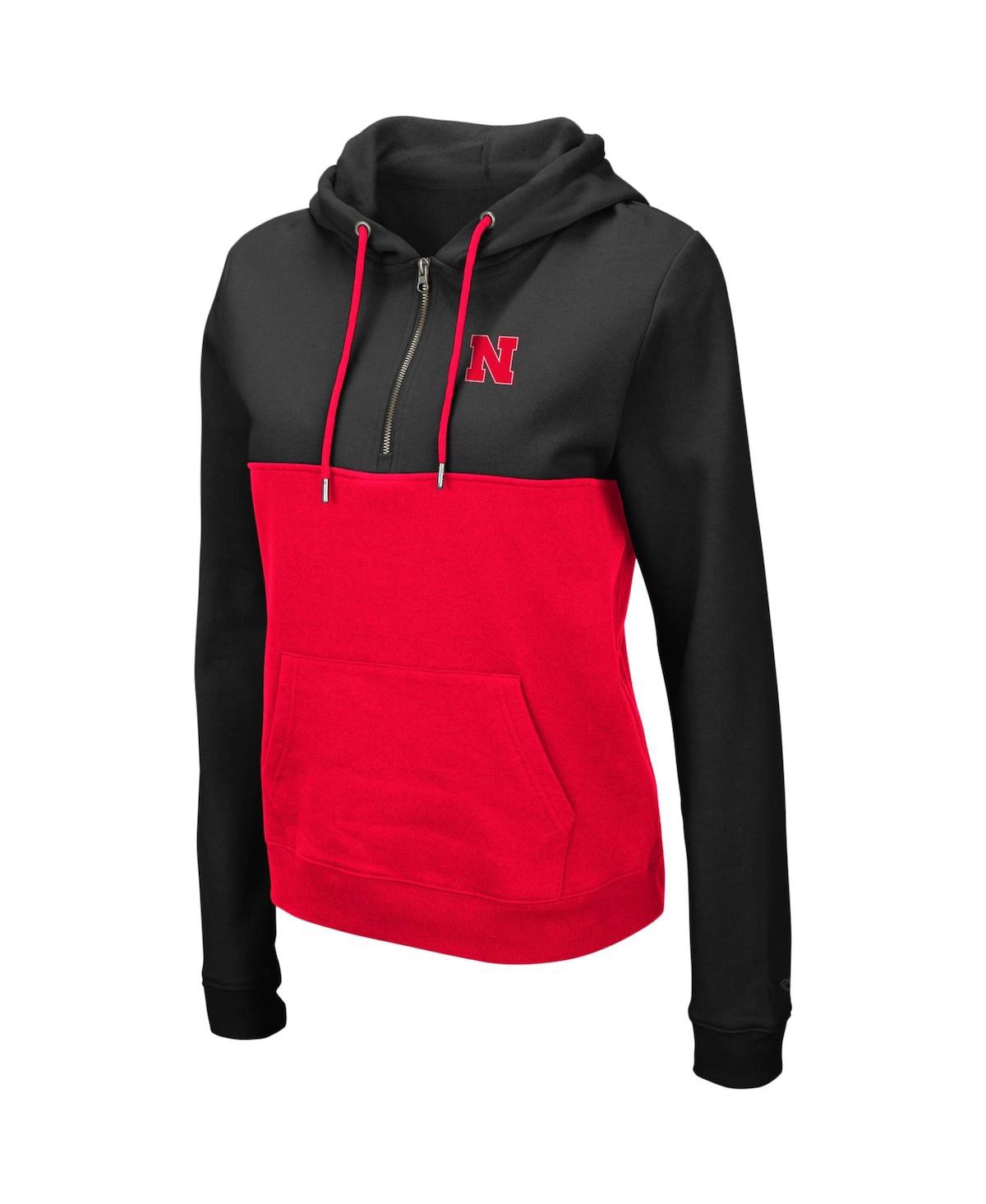 Colosseum Women's Black And Red Nebraska Huskers Aidan Half-zip Hoodie In Black,red