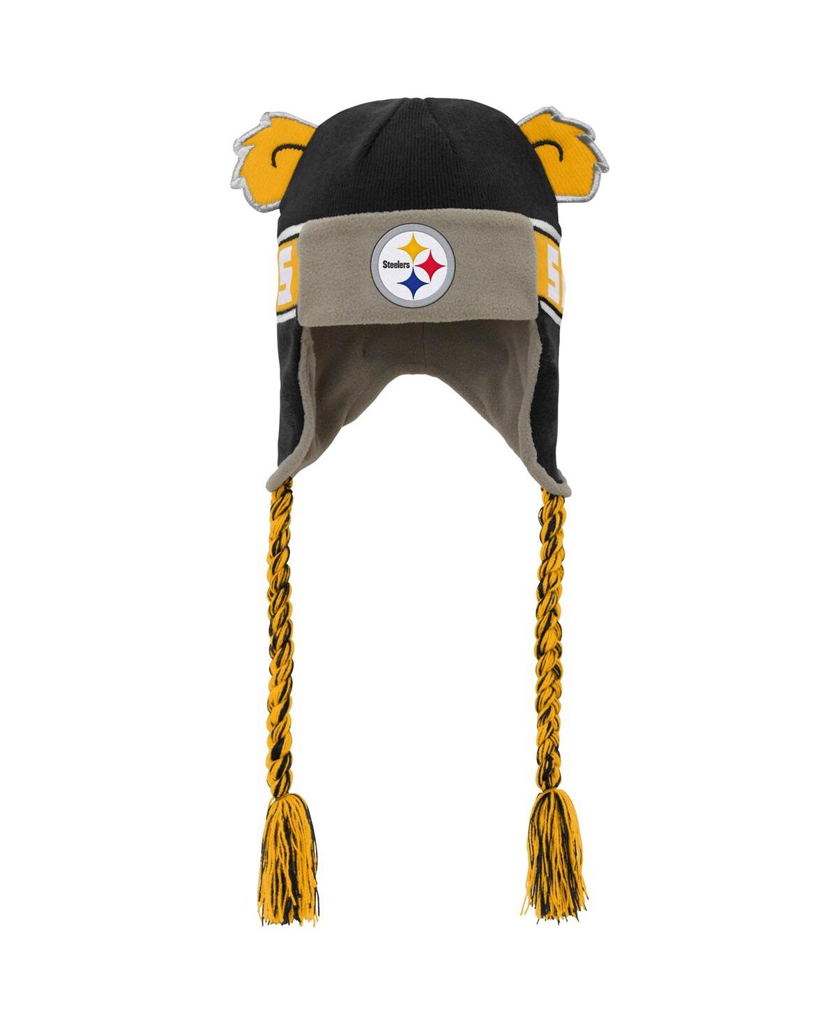 Shop Outerstuff Little Boys And Girls Black Pittsburgh Steelers Wordmark Ears Trooper Knit Hat