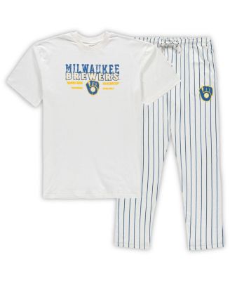 Men's White, Royal Milwaukee Brewers Big and Tall Pinstripe Sleep Set