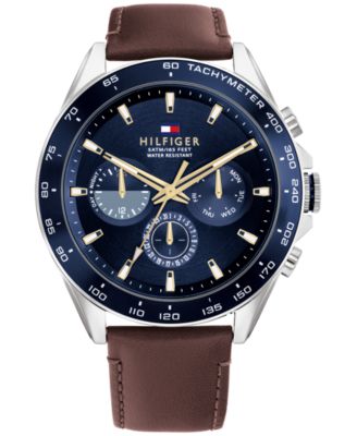 Tommy Hilfiger - Men's Brown Leather Strap Watch 46mm