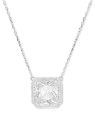 Cubic Zirconia Cushion Pendant Necklace, 18" + 2" extender (Also in Nano Morganite)