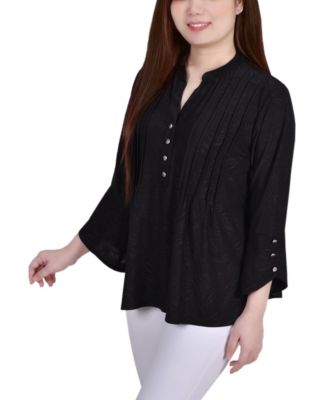 Women's 3/4 Sleeve Overlapped Bell Sleeve Y-Neck Top
