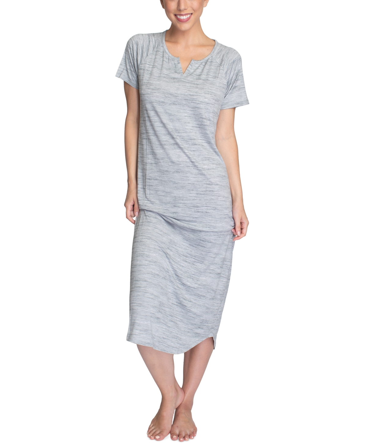 Hanes Plus Size Breakfast To Brunch Long Nightgown In Heather Grey
