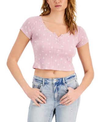 Pink Rose Women's Juniors' Printed Pointelle T-Shirt (Medium