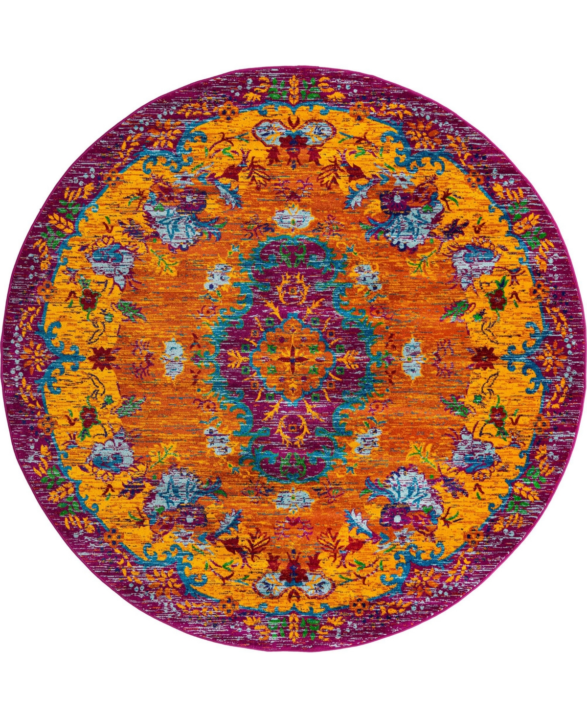 Bayshore Home Gozo Antigua 7'10in x 7'10in Round Area Rug - Orange