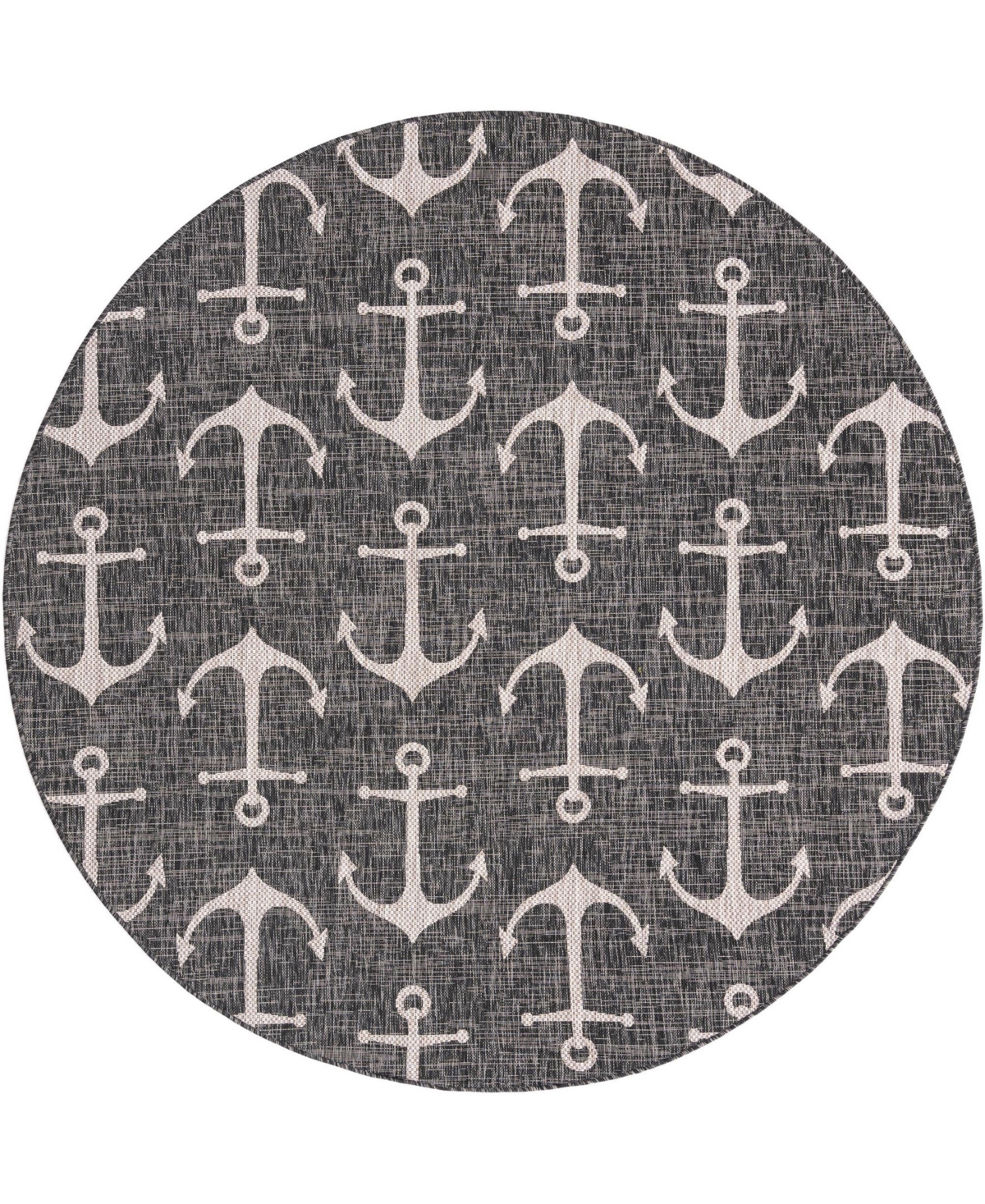 Bayshore Home Outdoor Shore Ahoy 7'10in x 7'10in Round Area Rug - Charcoal