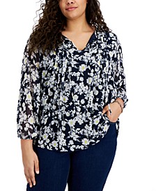 Plus Size Printed Pintucked Top