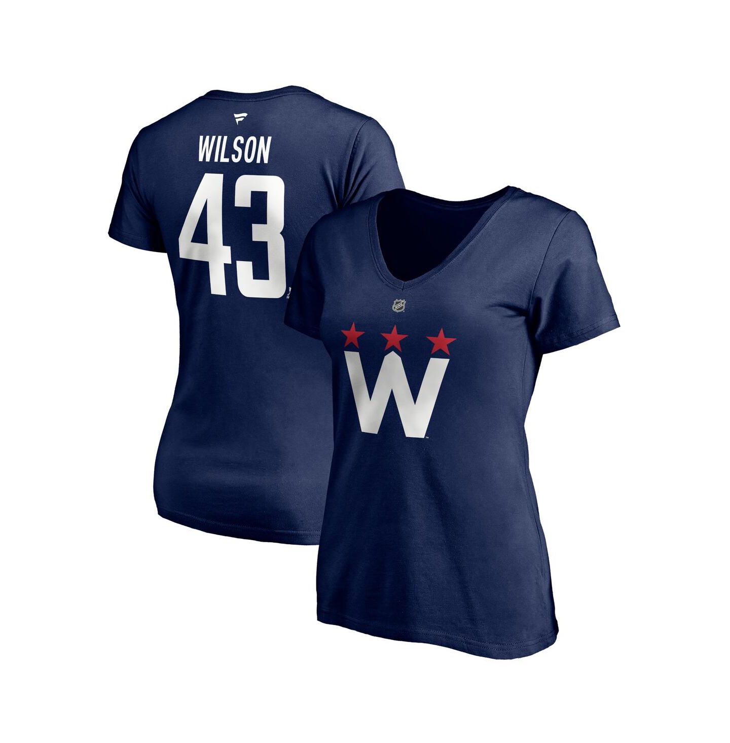Женская футболка Fanatics Tom Wilson Navy Washington Capitals 2020/21 Alternate Authentic Stack Name and Number V-Neck — фото 1