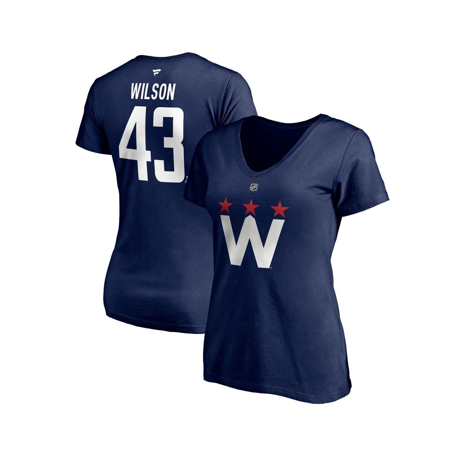 Women's Tom Wilson Navy Washington Capitals 2020/21 Alternate Authentic Stack Name and Number V-Neck T-shirt