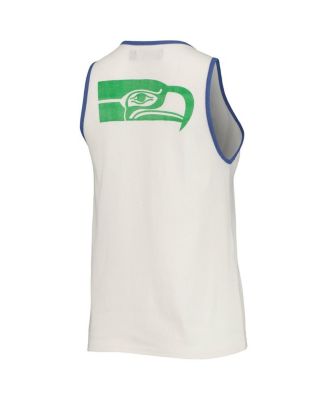 Women's White and Royal Seattle Seahawks Throwback Pop Binding Scoop Neck Tank Top