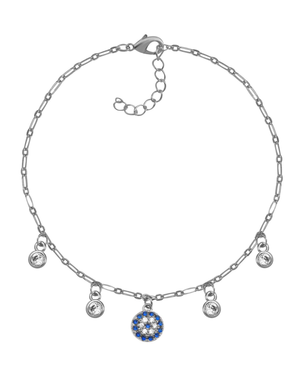 Blue Crystal Station Anklet in Gold-Plate - Silver