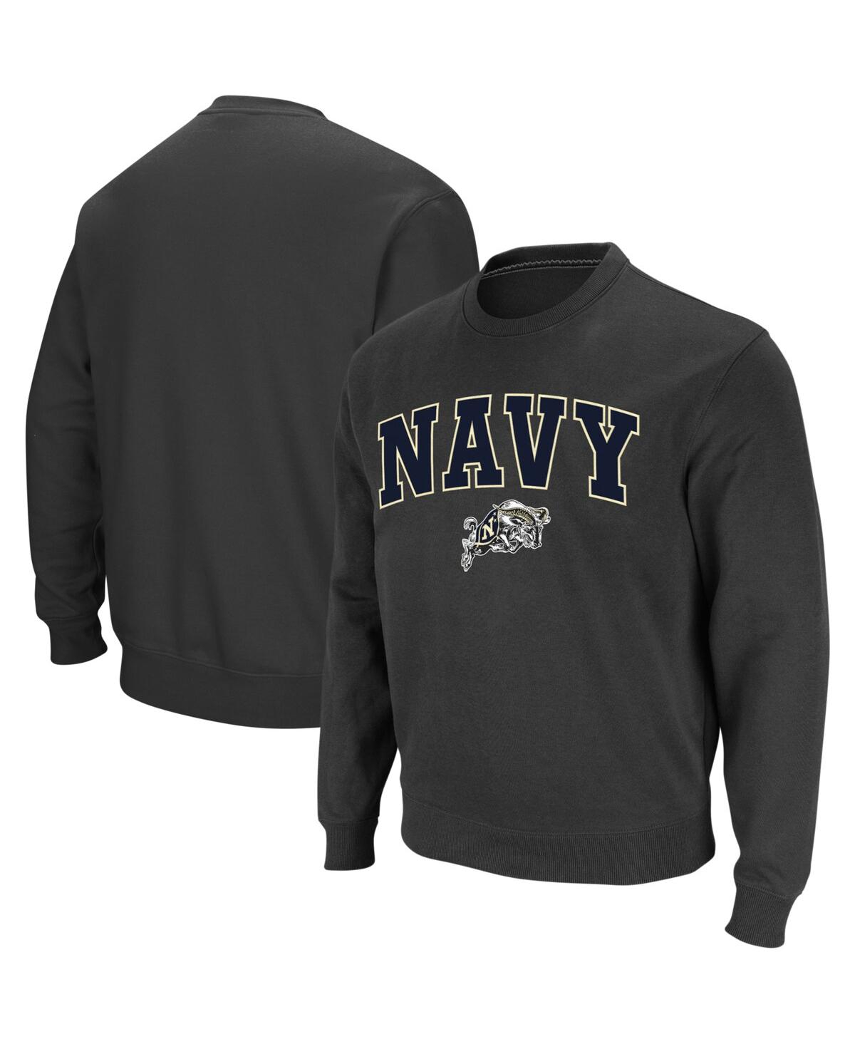 Colosseum Men's  Charcoal Navy Midshipmen Arch And Logo Crew Neck Sweatshirt
