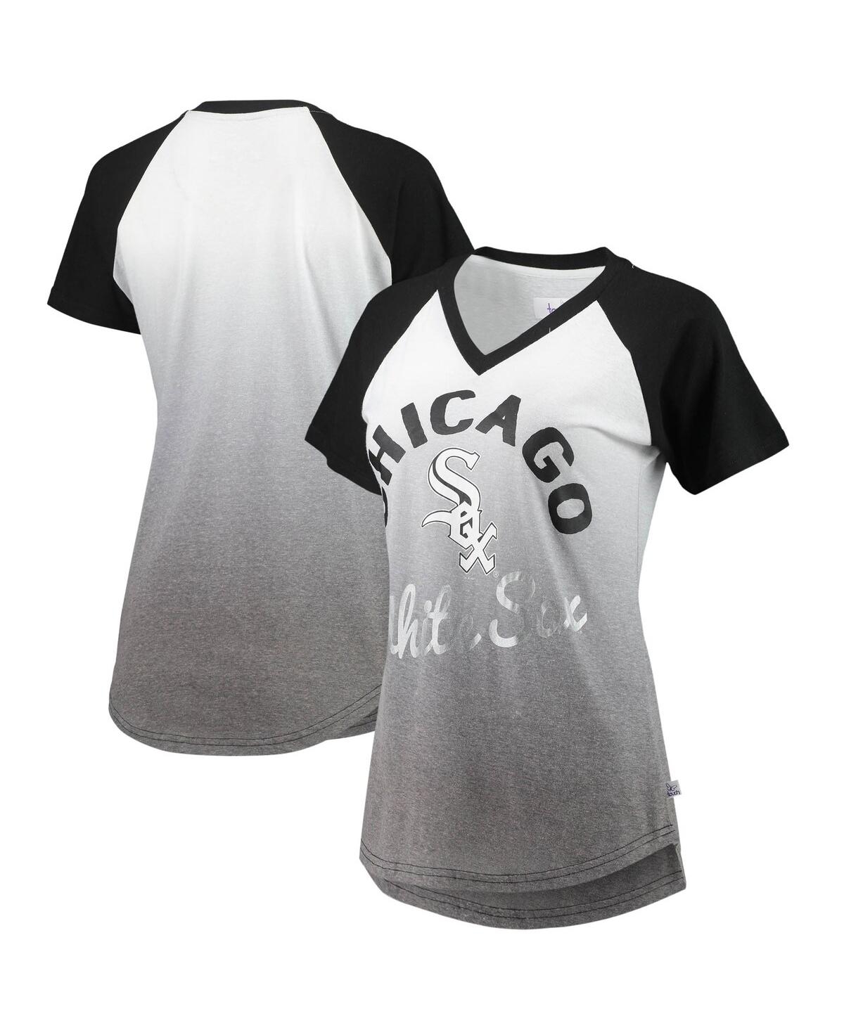Women's Black and White Chicago White Sox Shortstop Ombre Raglan V-Neck T-shirt - Black, White