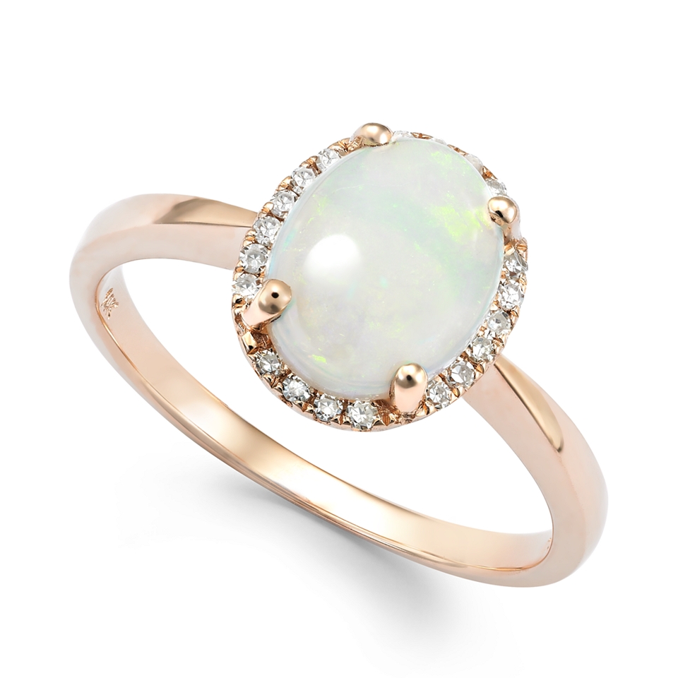 Opal (1 ct. t.w.) and Diamond Accent Oval Ring in 14k Rose Gold