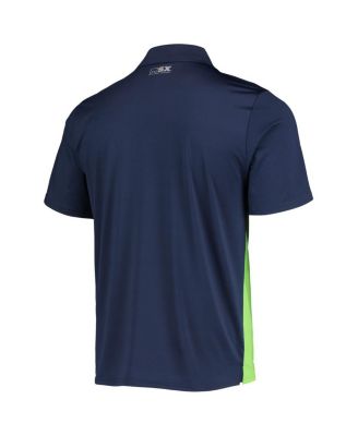 Men's Neon Green, College Navy Seattle Seahawks Challenge Color Block Performance Polo Shirt
