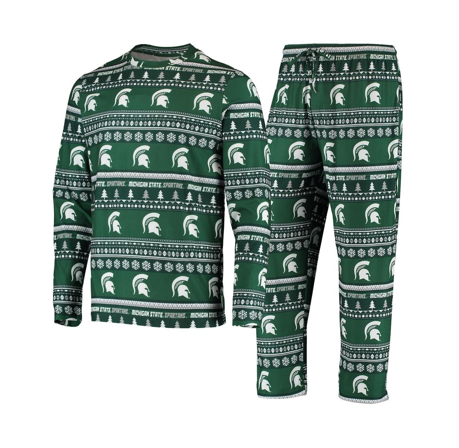 Men's Green Michigan State Spartans Ugly Sweater Knit Long Sleeve Top and Pant Set