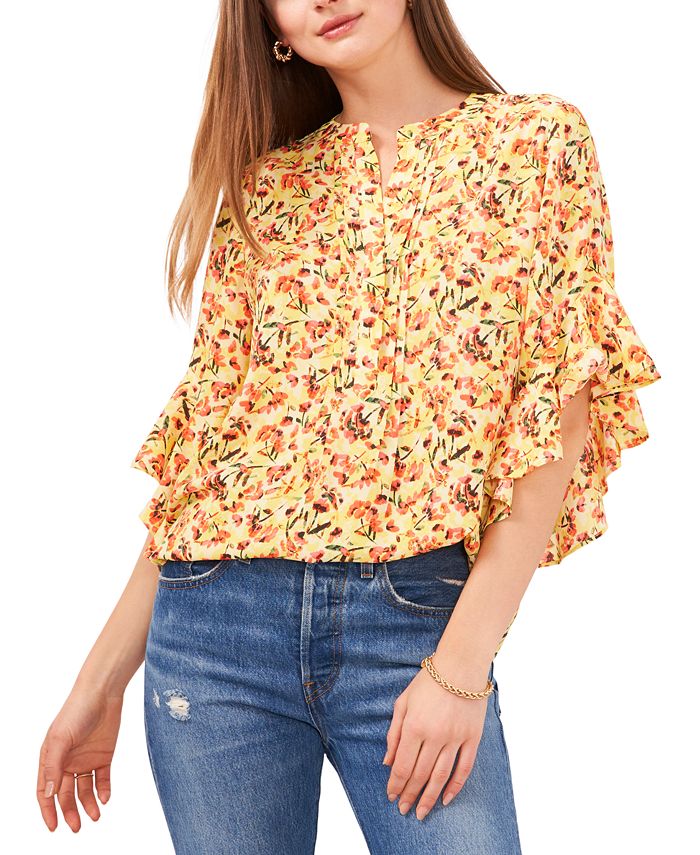 Vince Camuto Blooming Dye Flutter-Sleeve Top - Macy's
