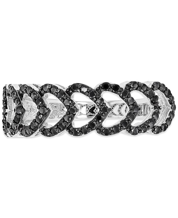 Macy's Black Spinel Multi-Heart Ring (5/8 ct. t.w.) in Sterling Silver