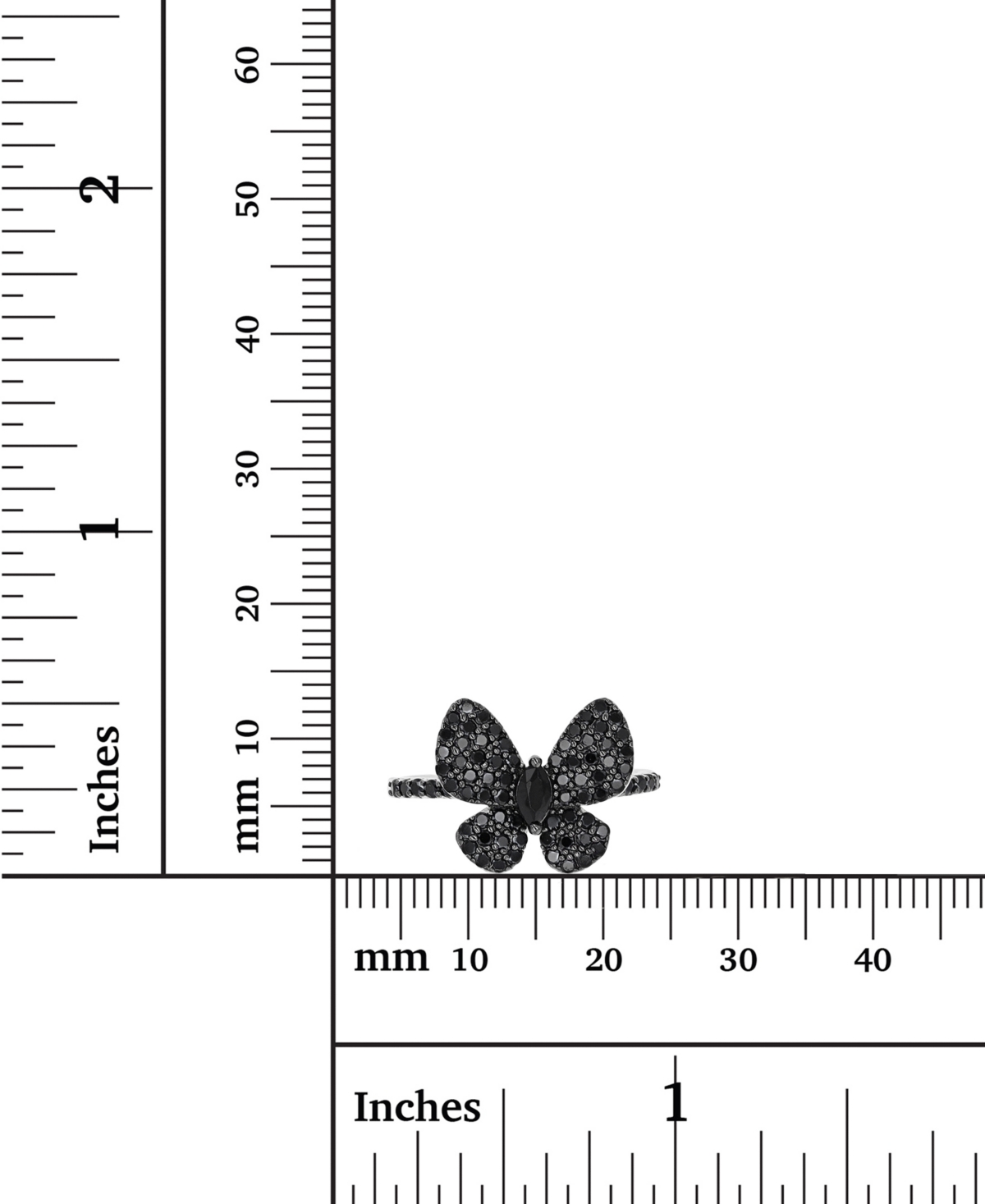 Spinel Butterfly Ring (7/8 ct. t.w.) in Rhodium-Plated Sterling Silver - Black