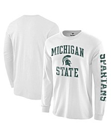 Men's White Michigan State Spartans Distressed Arch Over Logo Long Sleeve Hit T-shirt