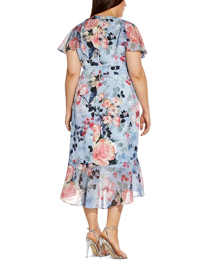 Adrianna Papell Plus Size Flutter-Sleeve Faux-Wrap Dress - Macy's