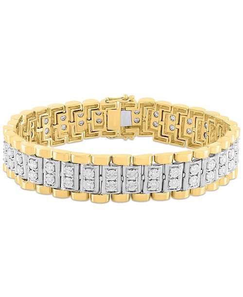 alfani Macy's Men's Diamond Link Bracelet (1 ct. t.w.) in Sterling Silver & 14k Gold-Plate or Sterling Silver Jewelry & Watches