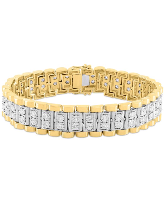 Men's Diamond Link Bracelet (1 ct. t.w.) in Sterling Silver & 14k