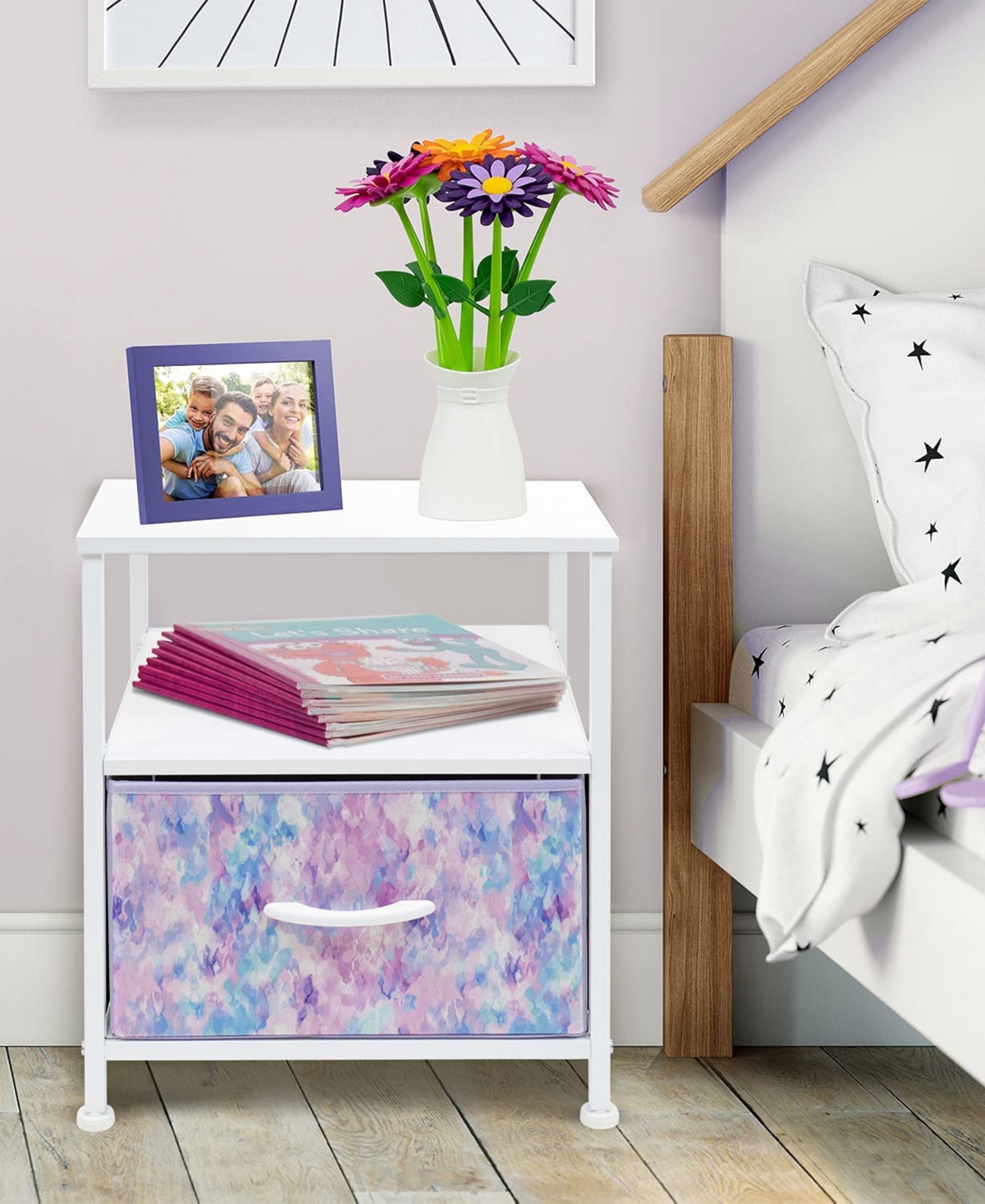 Sorbus 1 Drawers Nightstand with Shelf - Steel Frame, Wood Top & Easy Pull Fabric Bins - Perfect for Home, Bedroom, Office & College Dorm