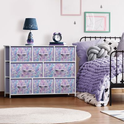 8 Drawers Wide Dresser - Organizer Unit with Steel Frame Wood Top and handle, Fabric Bins - Amazing for household decluttering