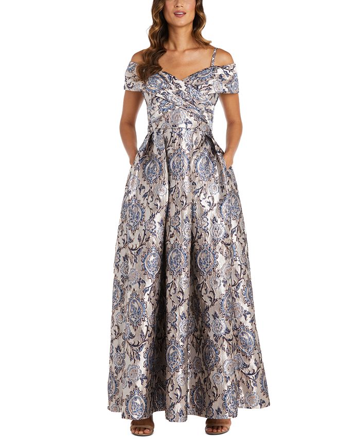 Nightway Metallic Brocade Cold Shoulder Gown Macy s