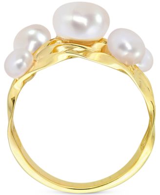 Cultured Freshwater Pearl (4- 7-1/2mm) Cluster Openwork Ring in Yellow Rhodium-Plated Sterling Silver