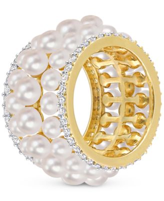 Cultured Freshwater Pearl (3 - 4-1/2mm) & Lab-Created White Sapphire (1-3/5 ct. t.w.) Multirow Statement Ring in Yellow Rhodium-Plated Sterling Silver
