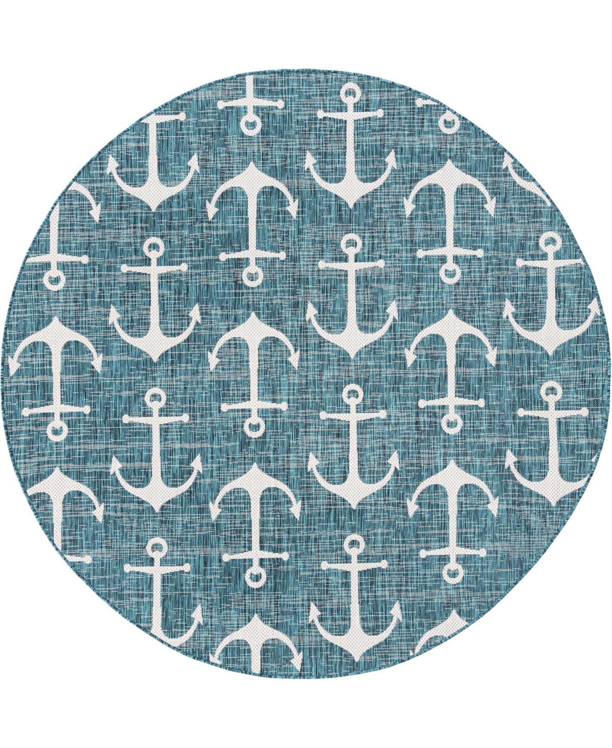 Bayshore Home Outdoor Shore Ahoy 7'10in x 7'10in Round Area Rug - Teal