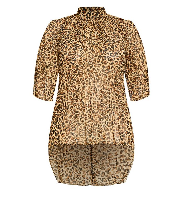 City Chic Trendy Plus Size Leopard Pleat Top - Macy's