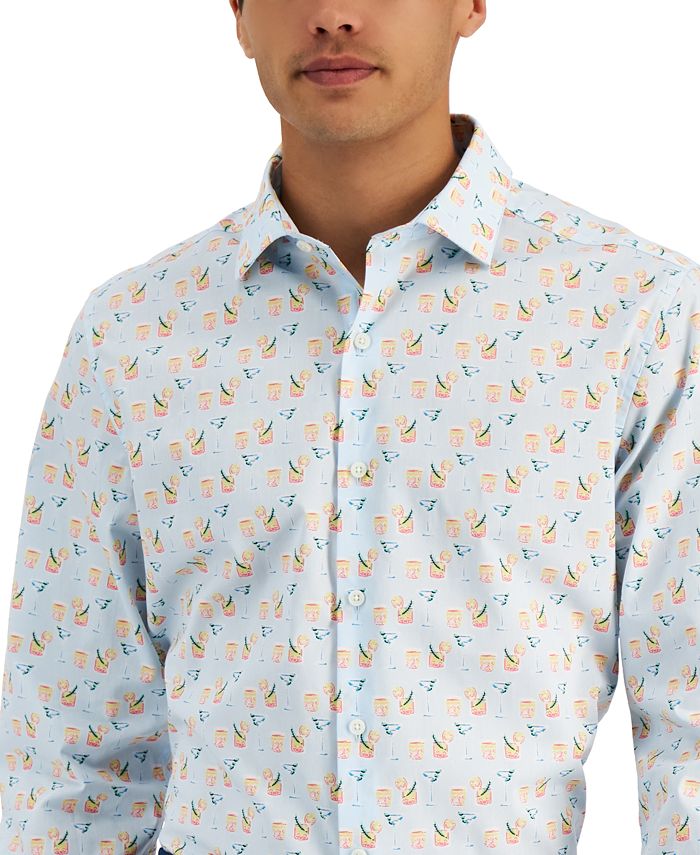Bar III Men's Slim Fit CocktailPrint Dress Shirt, Created for Macy's