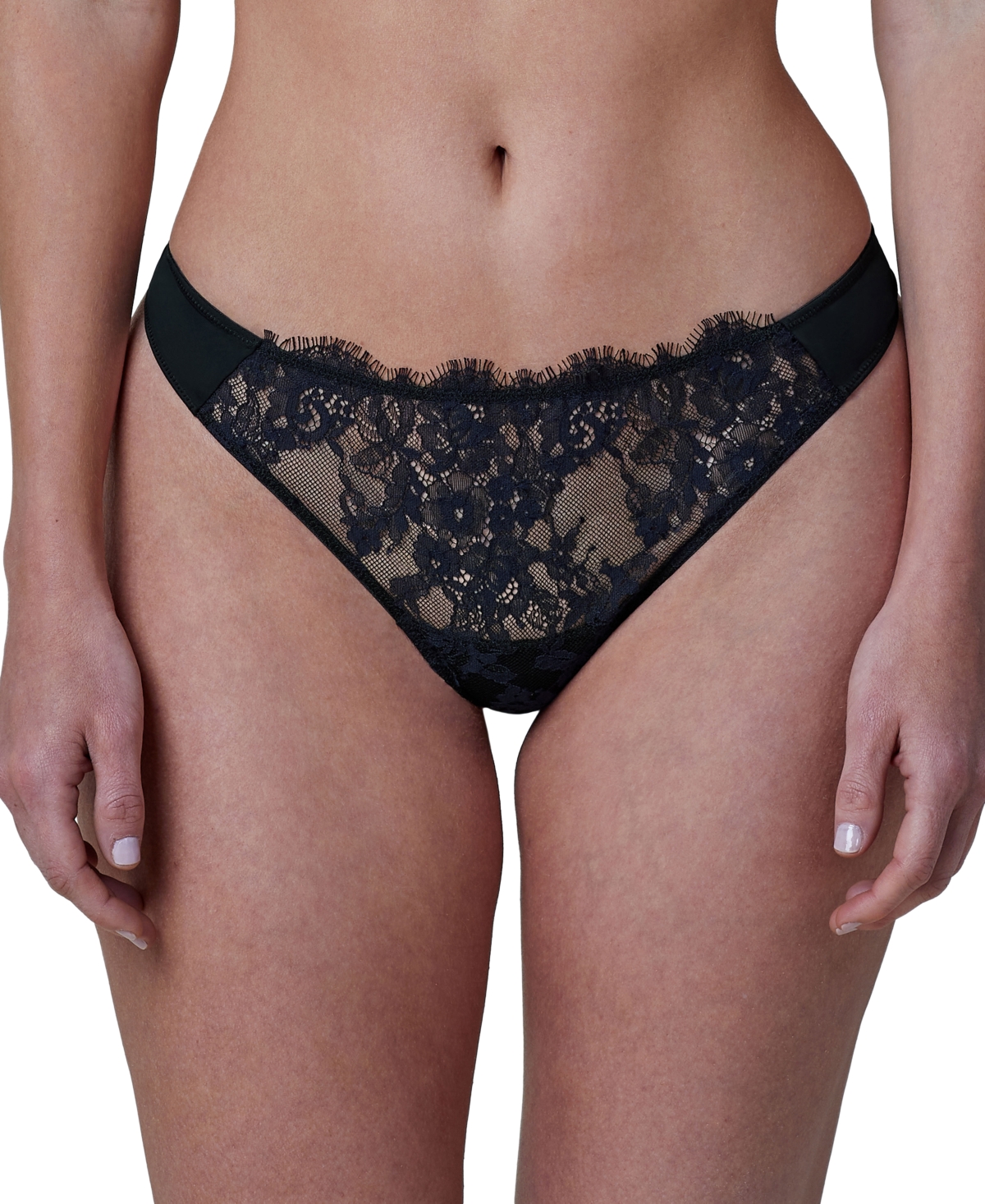 Women's Entice Front Lace Thong - Black/midnight