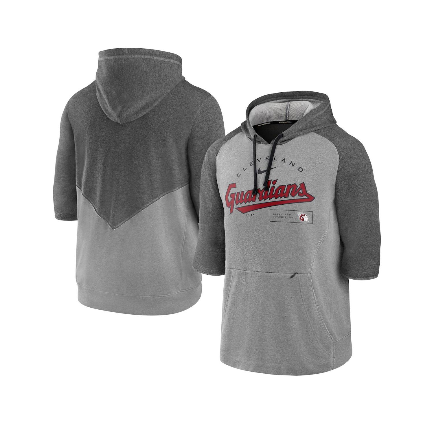 Men's Heather Charcoal, Heather Gray Cleveland Guardians Team Modern Arch 3/4 Sleeve Pullover Hoodie