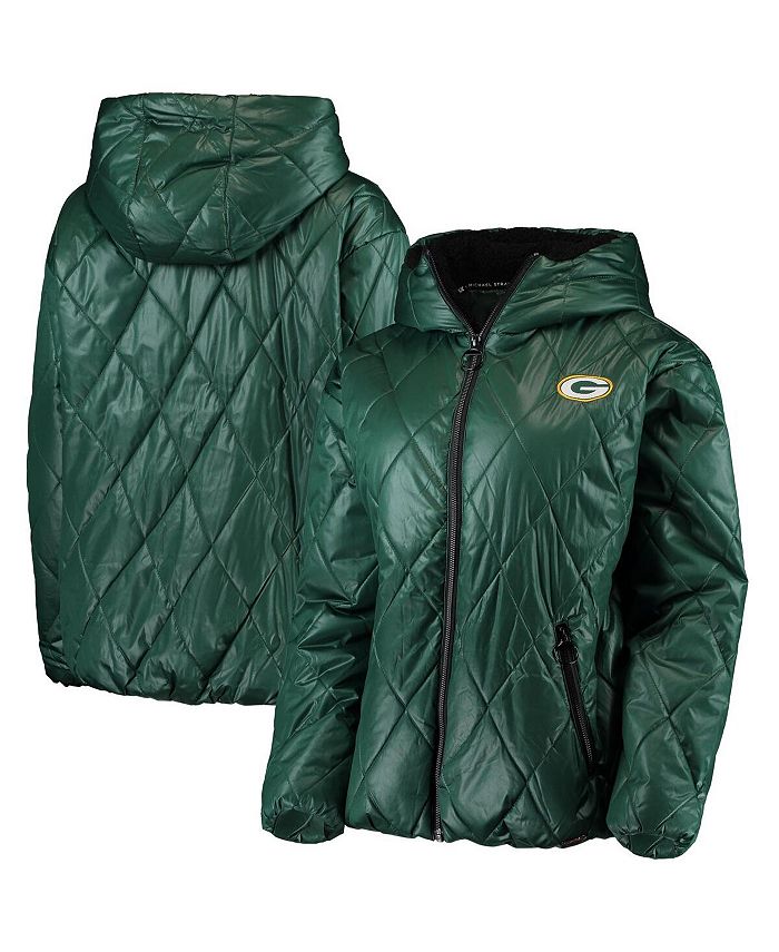 Msx By Michael Strahan Womens Green Green Bay Packers Charlotte Full Zip Hoodie Puffer Jacket 