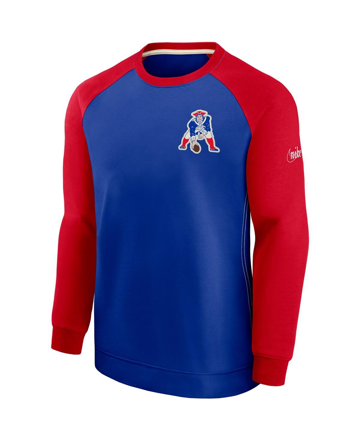 Shop Nike Men's  Royal And Red New England Patriots Historic Raglan Crew Performance Sweater In Royal,red